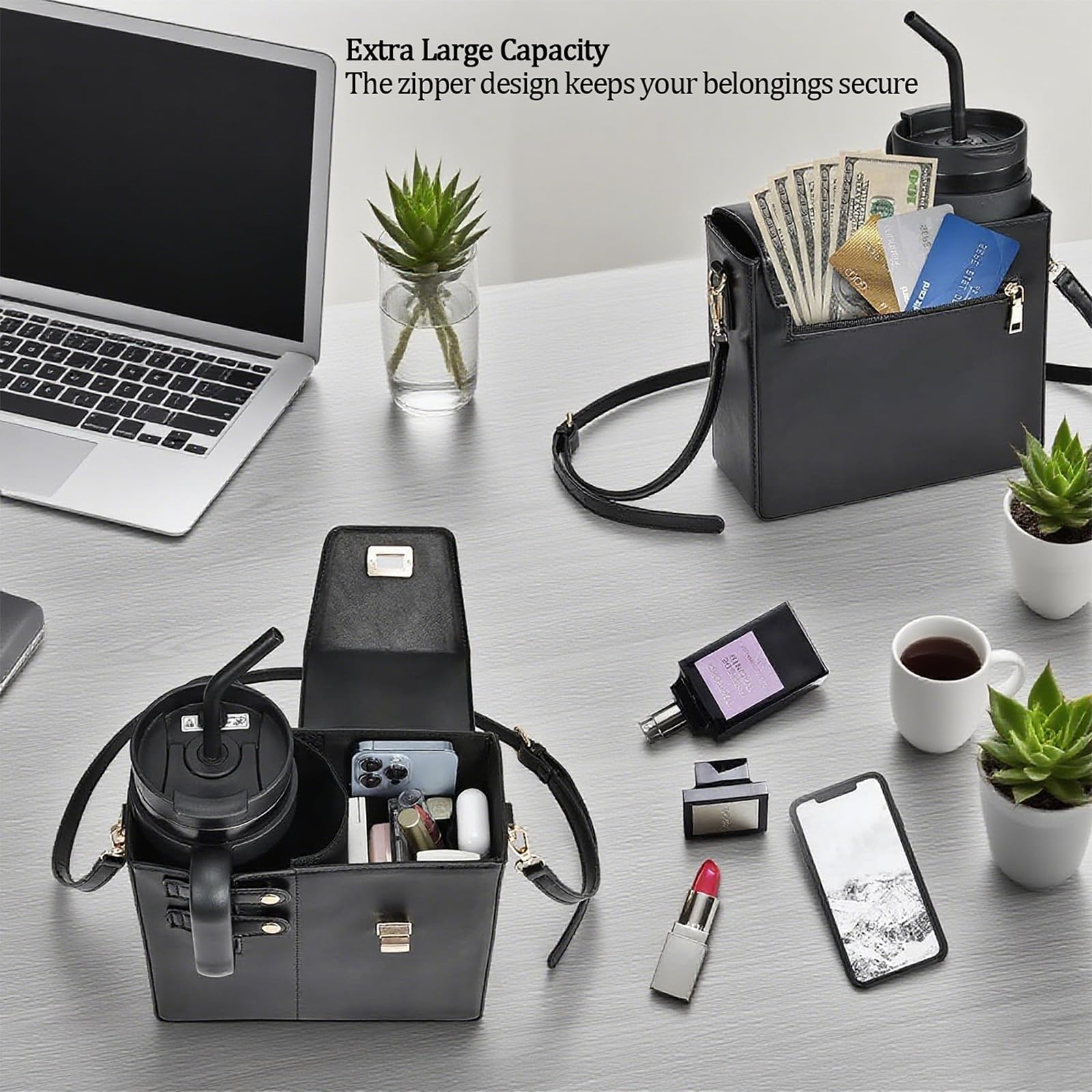 Torba crossbody na butelkę na wodę na kubek Stanley 1,134 g, torba na ramię ze skóry PU z odpinanym paskiem, torebka z wieloma kieszeniami z uchwytem na butelkę, pasuje do większości kubków - idealna