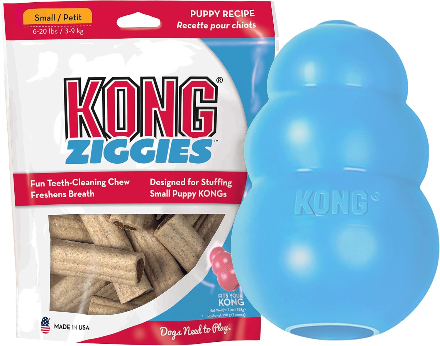 KONG - Puppy and Ziggies - Puppy Toys for Teething with Treats (Colors May Vary) - for Medium Puppies