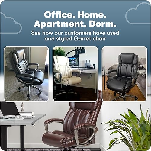 Miniatura 62 de Serta Silla de computadora ergonómica ajustable para oficina ejecutiva con almohadas corporales en capas, borde de asiento de cascada, cuero Blanco