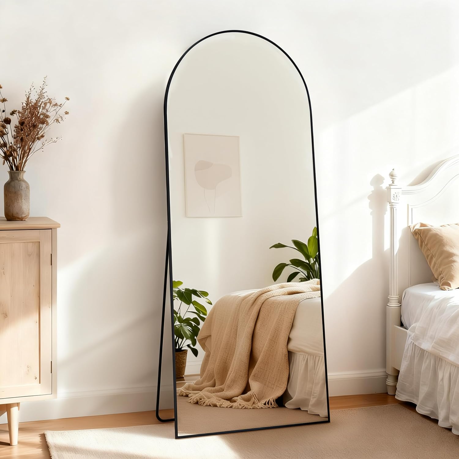 Arched Full Length Mirror 71"x26" - Floor Standing Body Mirror with Aluminum Frame,Leaning Hanging for Bedroom Cloakroom Living Room Black - Image 8
