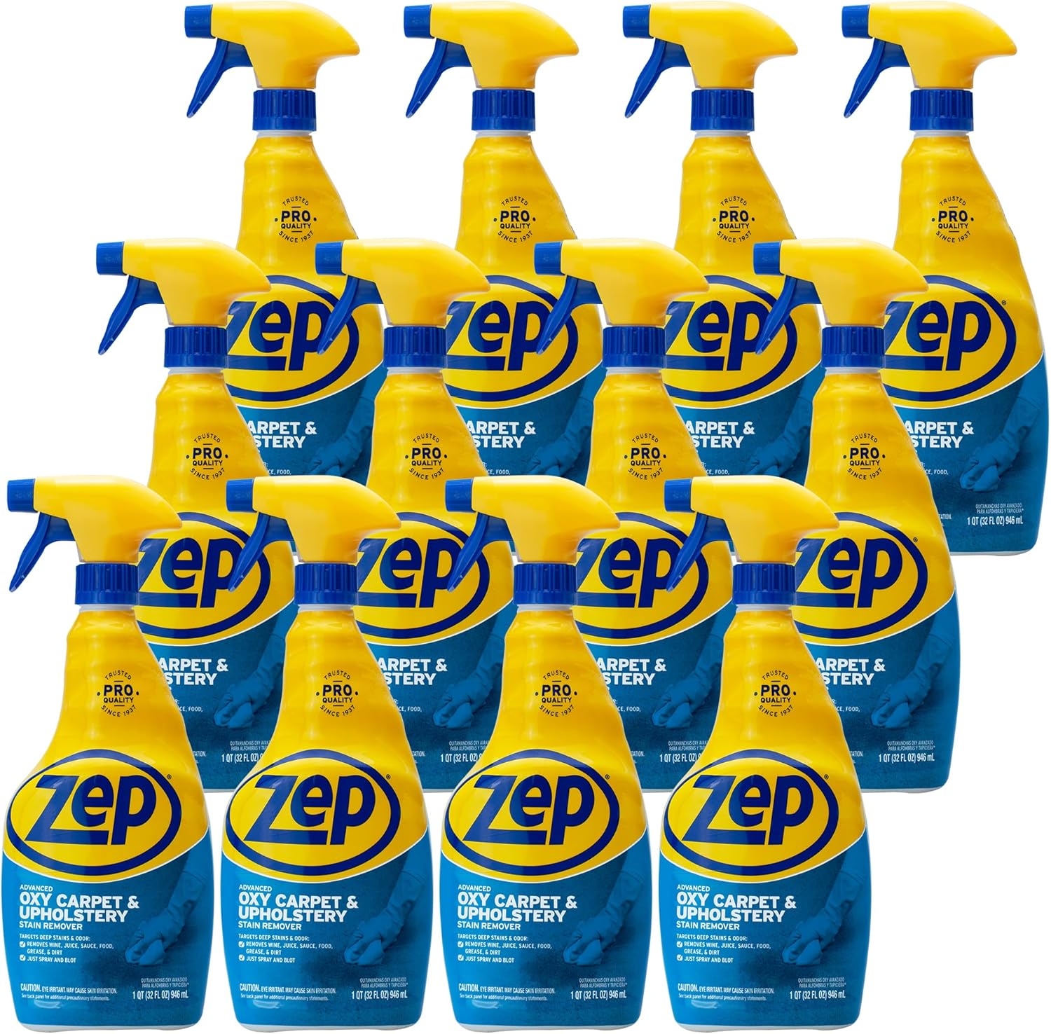 Zep Commercial Advanced Oxy Carpet & Upholstery Stain Remover, 12-1 Qt. Bottles, Bleach-free, Color Safe, Eliminates Tough Stains And Odors (ZUOXSR32)