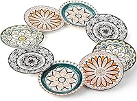Foraineam 8.5 Inch Porcelain Salad Plates Set of 8 - Colorful Floral Dessert Plates for Snacks, Fruit, Appetizers - Microwave & Dishwasher Safe