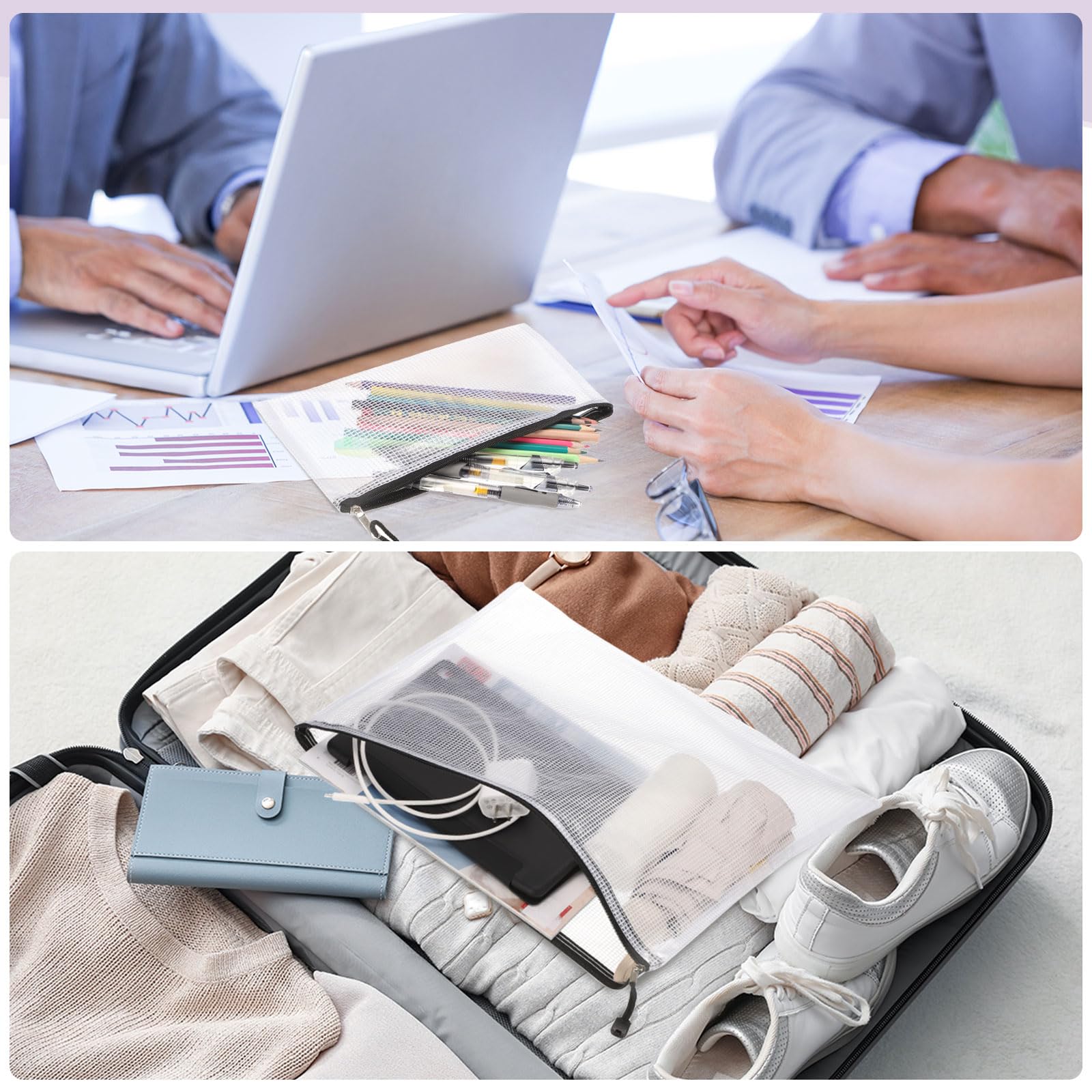 HARFINGTON 10 bolsas de malla con cremallera A5 de 9.4 x 7 pulgadas, de plástico, impermeable, bolsa de archivos de malla transparente para documentos, para aula, hogar, viajes, oficina, organización,