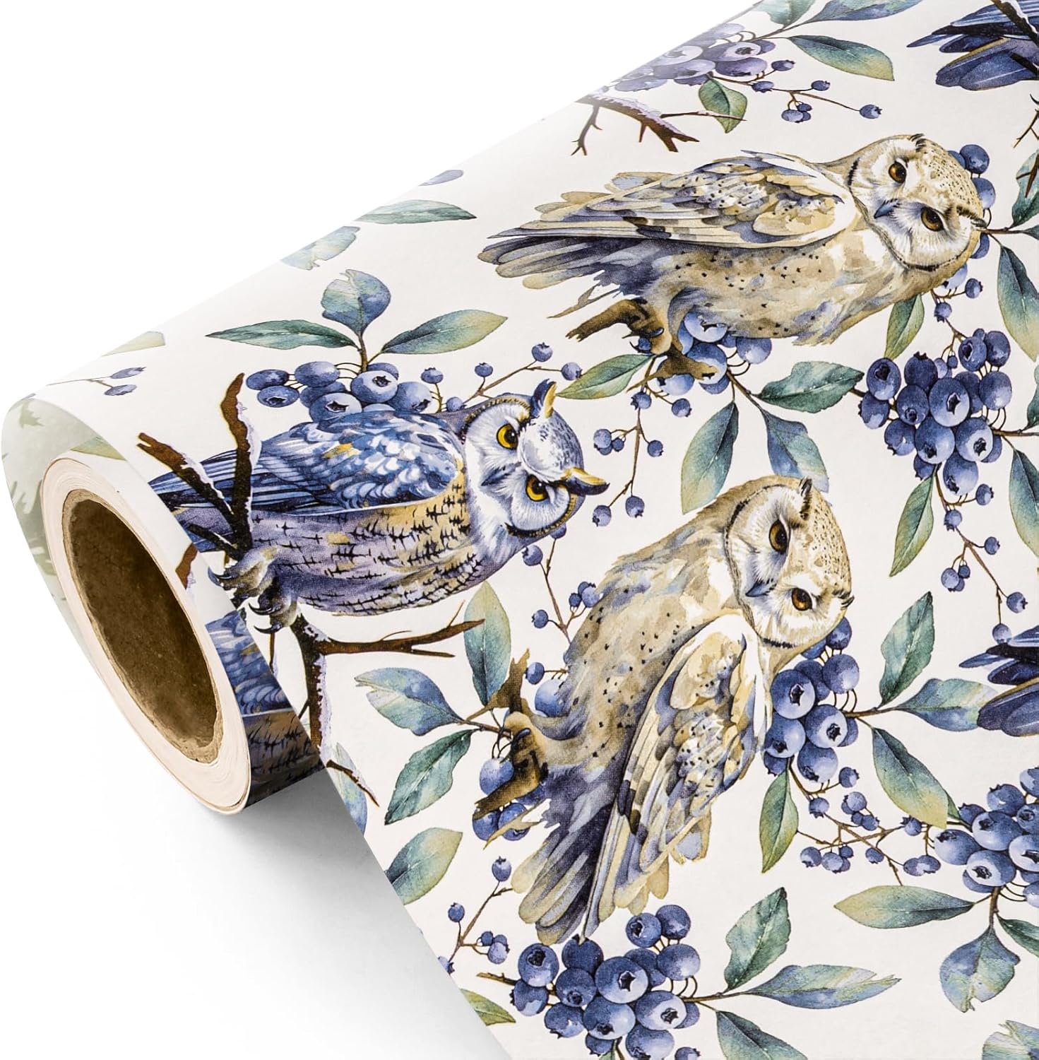 WRAPAHOLIC 30 Inch Jumbo Kraft Christmas Wrapping Paper - 30 Inch x 100 Feet Jumbo Roll White Owls Wild Animal Winterfall Watercolor Design for Christmas, Holiday, Party Celebration