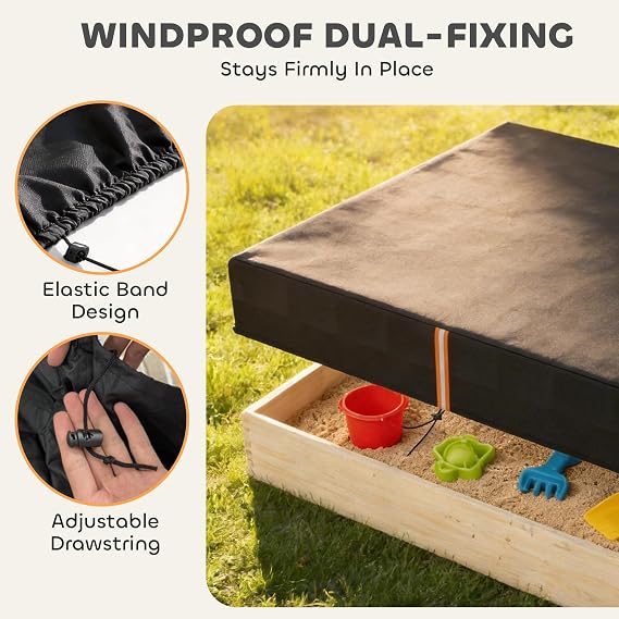 AIYAPLAY Sandbox Cover Square Sandpit Cover Waterproof 125 x 125 x 20 cm | Dustproof UV Protection, Sandbox Canopy, Drawstring and Elastic Band, for Sandpit Furniture and Toys, 420D Oxford Fabric