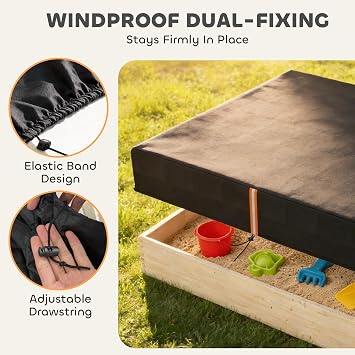 AIYAPLAY Sandbox Cover Square Sandpit Cover Waterproof 125 x 125 x 20 cm | Dustproof UV Protection, Sandbox Canopy, Drawstring and Elastic Band, for Sandpit Furniture and Toys, 420D Oxford Fabric