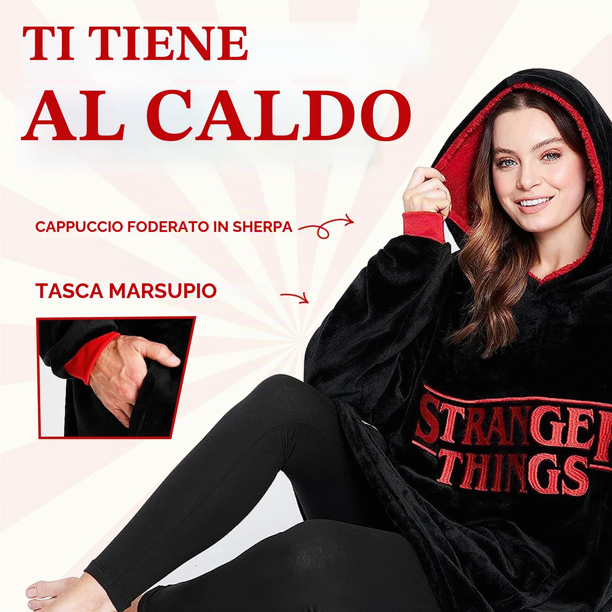 Stranger Things Felpa Coperta Uomo - Felpe Oversize in Pile Uomo Donna