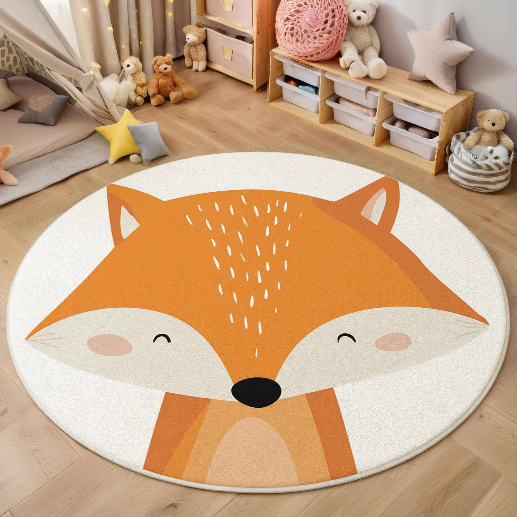 Tapis rond renard orange pour éveiller la joie des enfants