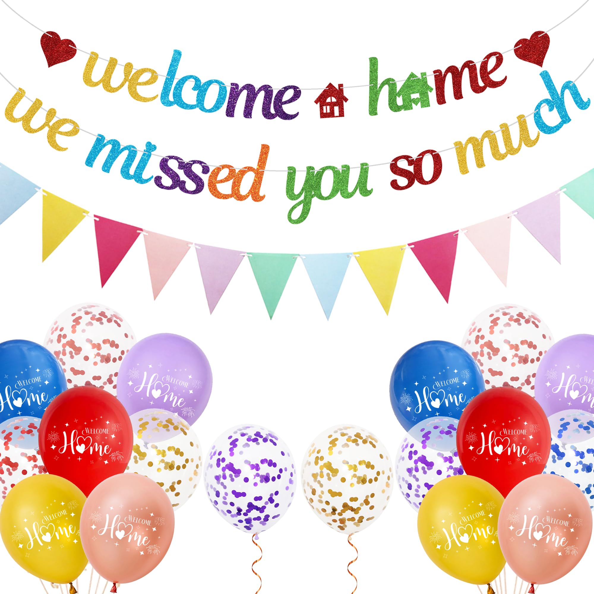Welcome Home Decorations Banner Kit - We Missed You So Much Garland Bunting Balloon Colorful, Home Sign Balloons for Military Return Welcome Back Party Supplies