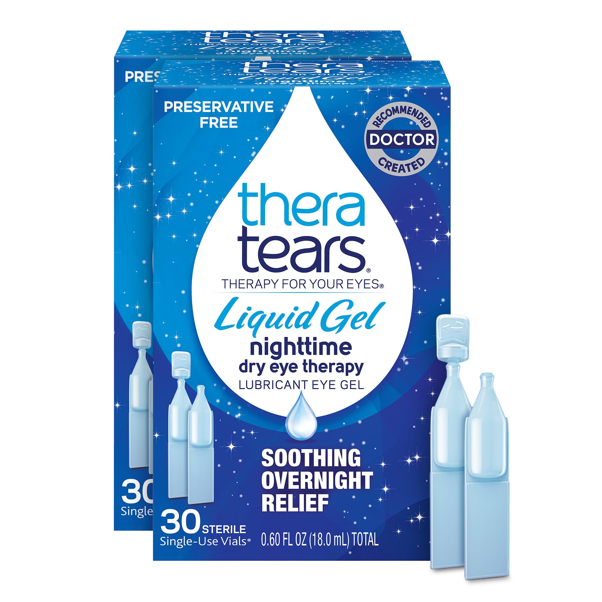 TheraTears Liquid Gel Nighttime Eye Drops for Dry Eyes, 30 Vials, 30 Count (Pack of 2)