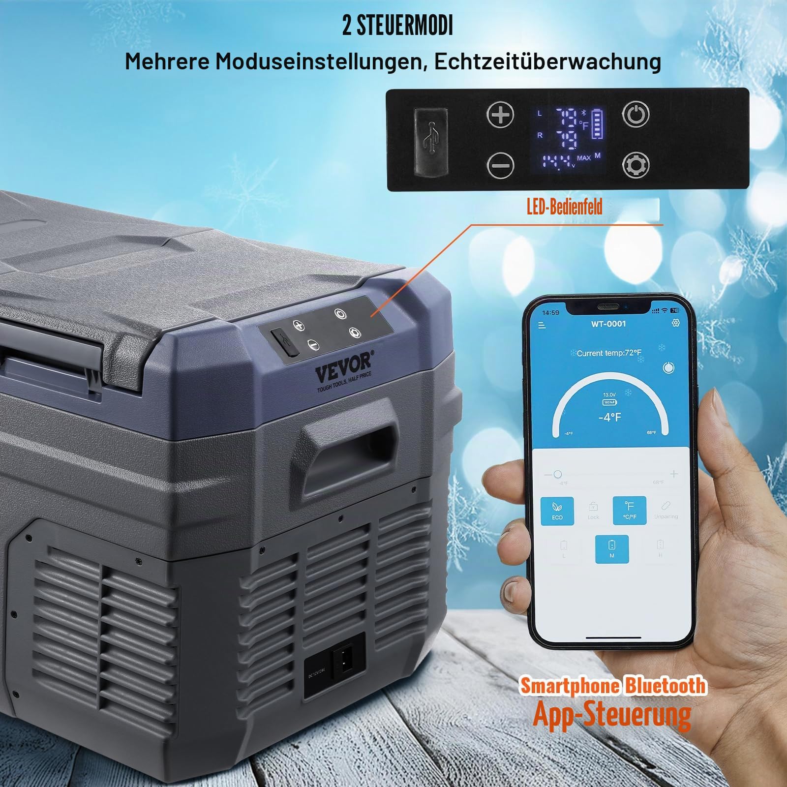 VEVOR Autokühlschrank, 25 L Dual Zone tragbarer Gefrierschrank, 12 Volt Autokühlschrank, -20~20 ℃ einstellbarer Bereich, 12/24 V DC / 100-240 V AC Kompressorkühler für Outdoor, Camping, Wohnmobil