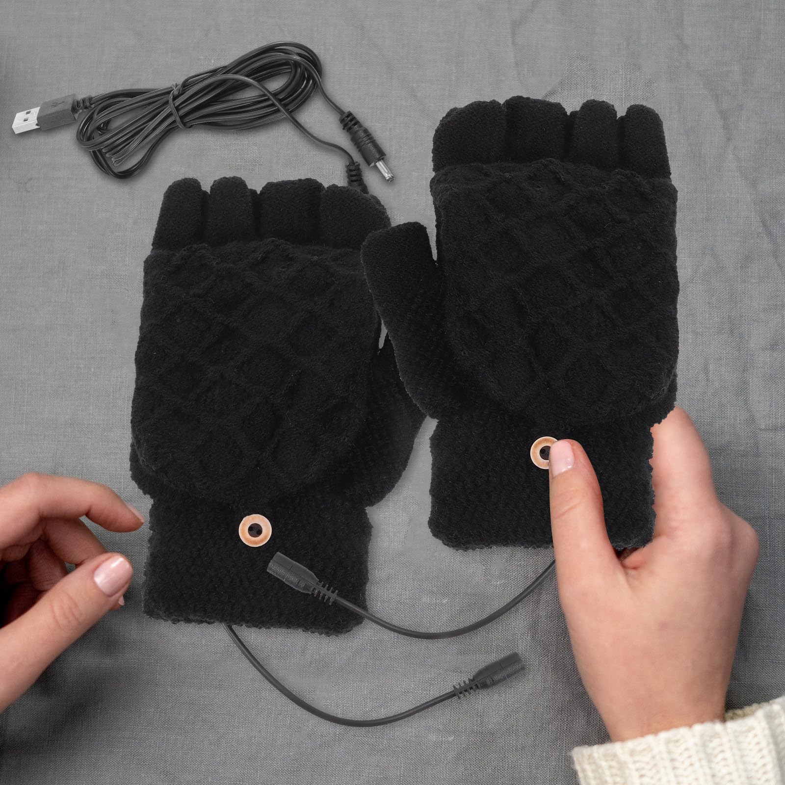 Didiseaon 4 Pares Guantes Térmicos Calefactables USB de Medio Dedo, Negro