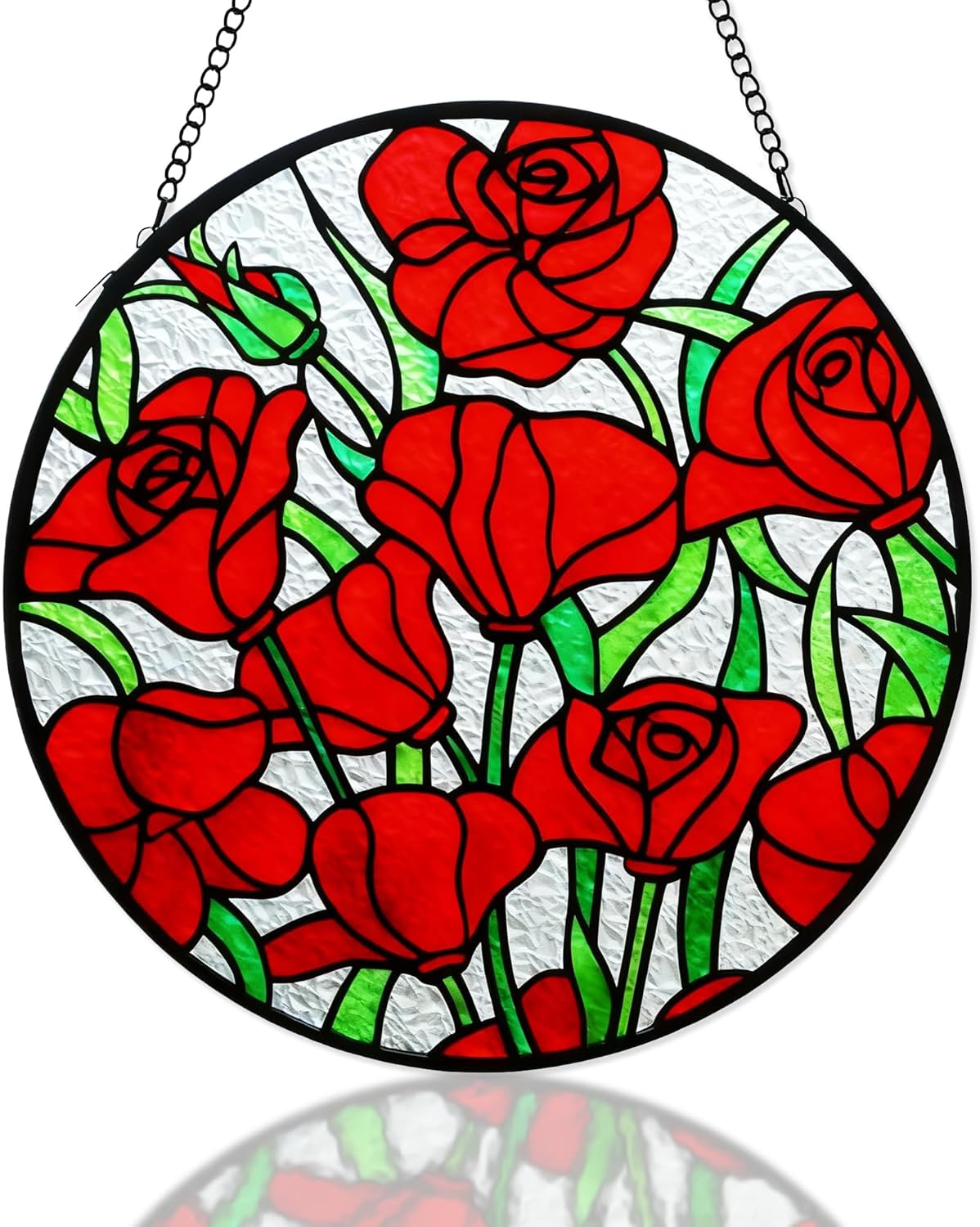 Flower Suncatcher Glass, Rose Suncatcher Stained Glass, Flower Suncatcher for Grandma/Mom/Women 8 in (UV Printed)