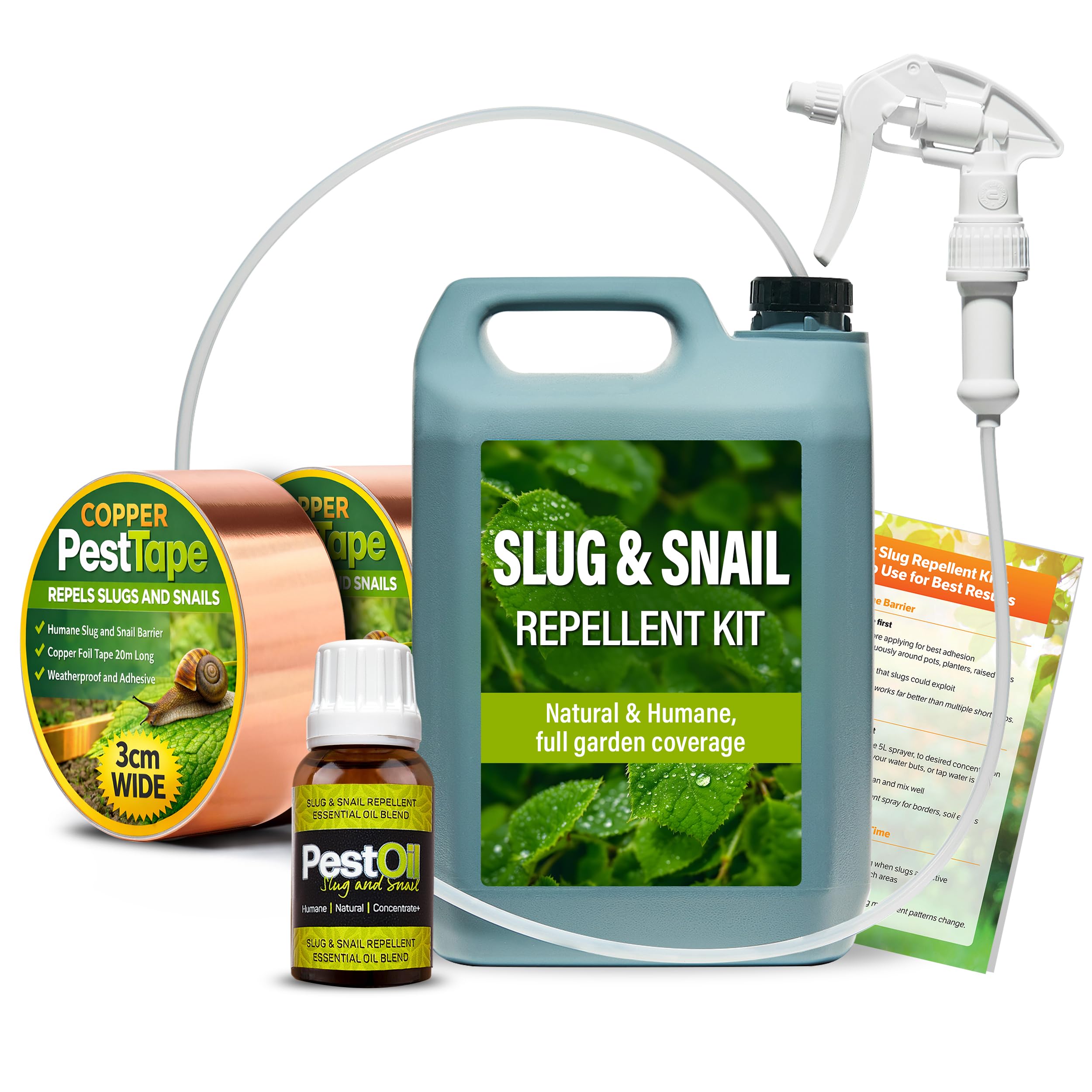 EFA International Slug & Snail Repellent Kit - Full Garden Coverage System with Copper Tape (x2), 10ml Natural Slug Oil Concentrate & 5L Reusable Sprayer