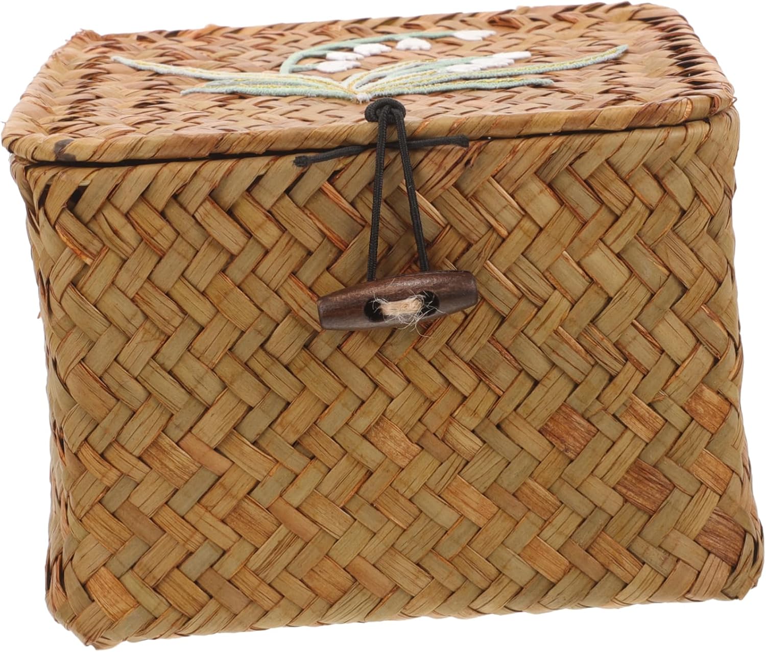 SHINEOFI Woven Sewing Basket with Lid Needle Storage Box Small Household Organizer for Kitchen and Living Decor Farmhouse Style Sundries Keeper