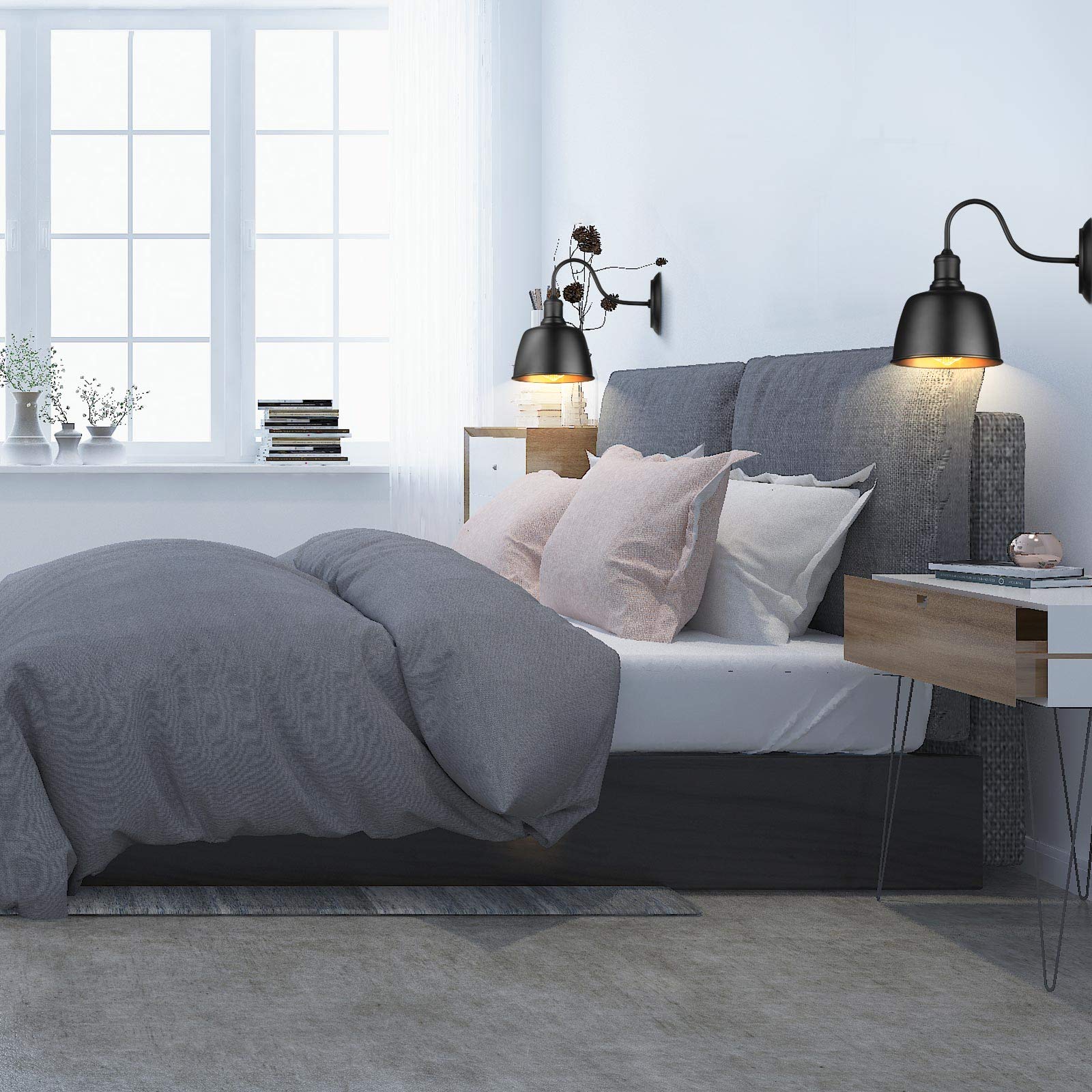 IC INSTANT COACH Gooseneck Barn Wall Light Black Wall Sconce Lighting Fixture Industrial Vintage Farmhouse E26 Wall Lamp Led Porch Light for Indoor Bathroom Bedroom Living Room Office(1-Light)