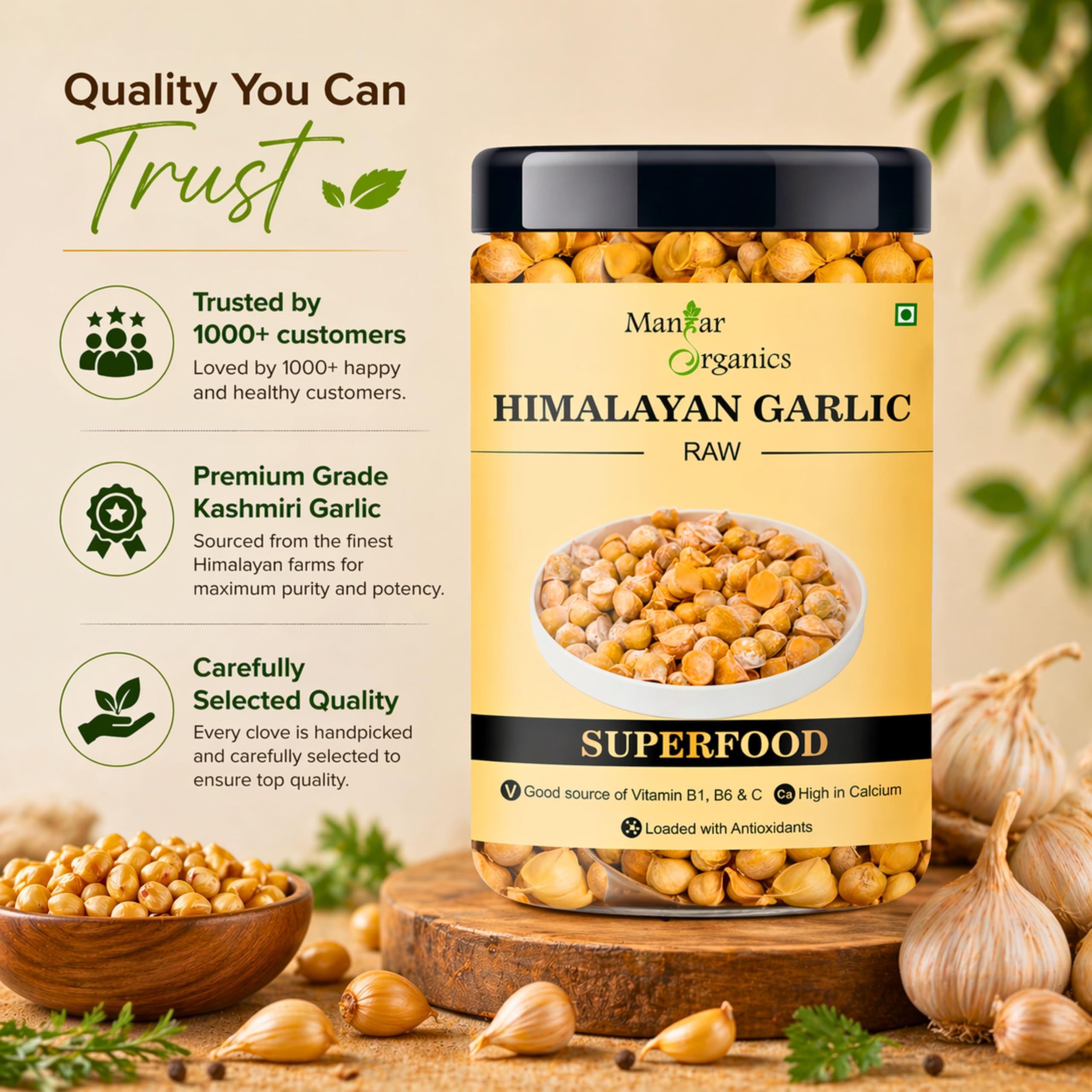 ManHar Organics Kashmiri Garlic (Lehsun) 120g Jar | Direct from Farmers | Premium Himalayan Single Clove Garlic | Whole Bulbs — Amazon image 2