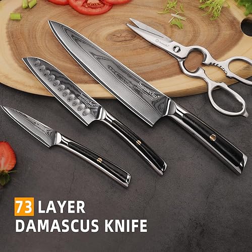 Miniatura 2 de Sunnecko Damasco - Juego de cuchillos de cocina de acero japonés VG10, juego de 4 cuchillos de chef profesionales, apto para lavavajillas, espiga