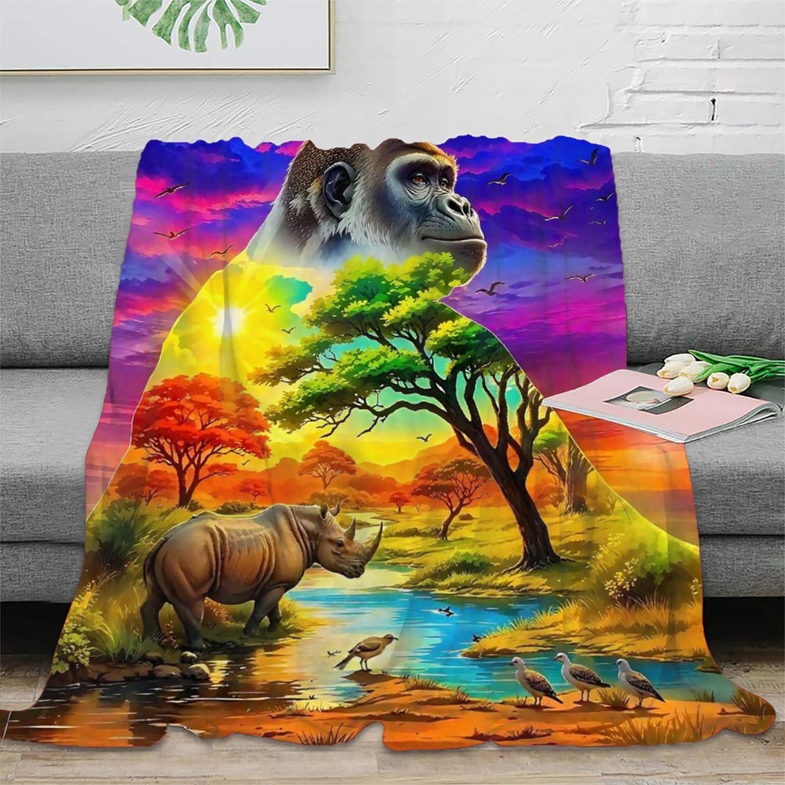 Couverture gorille 3D cadeau original microfibre pour adulte