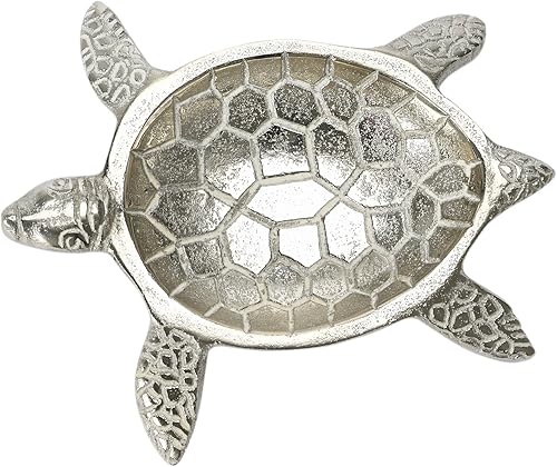 Miniatura 2 de Creative Co-Op Plato de aluminio con acabado plateado de tortuga, 6.5 "x 6"