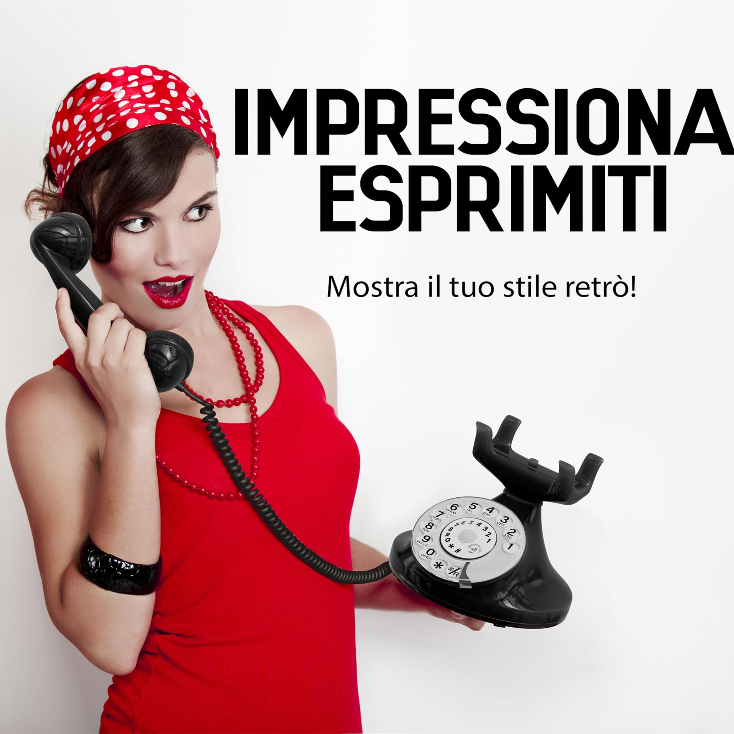 OPIS FunkyFon cable: Telefono fisso casa vintage con disco, telefono antico per linea fissa, stile retrò classico Nero