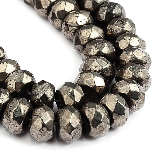 RUBYCA Pyrite Gemstone Rondelle - Cuentas sueltas naturales de grado AAA para fabricación de joyas (1 hebra, 64 piezas)