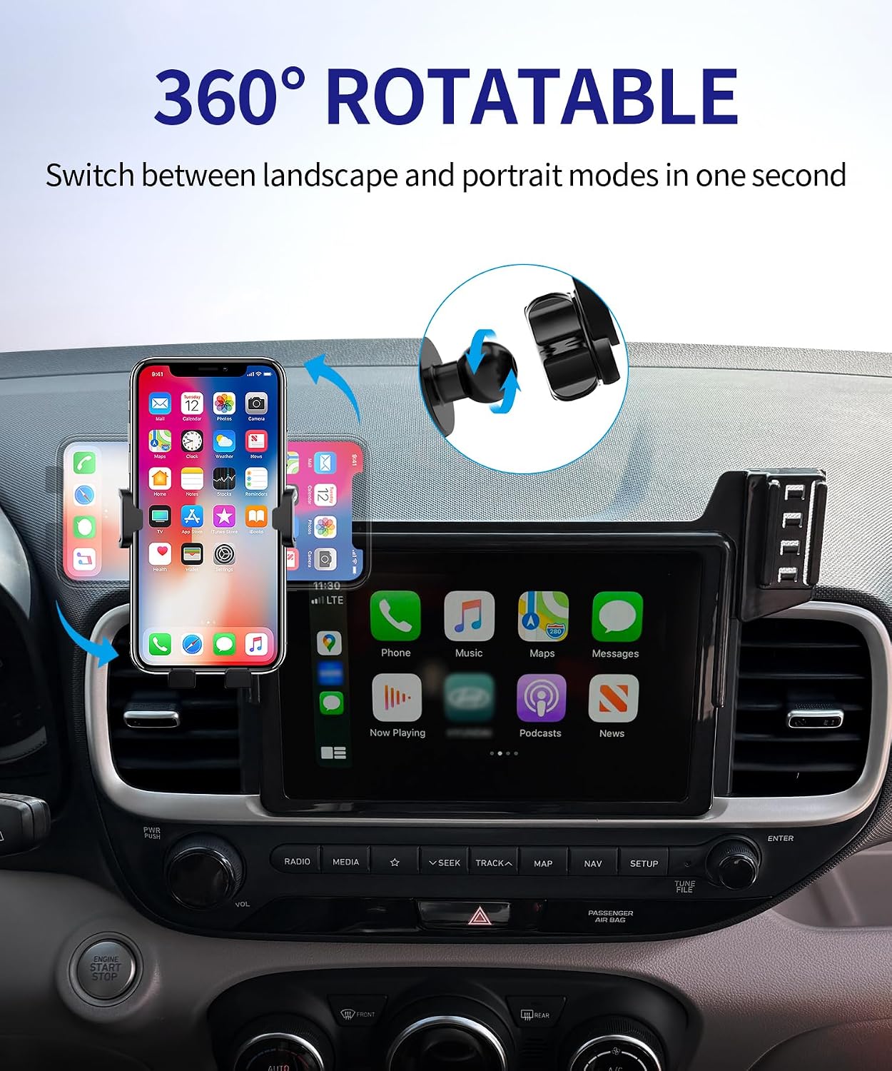 Car Phone Holder for Hyundai Venue 2020-2025, 8" Screen Fixed Clip, Auto Accessories Navigation Bracket, Interior Decoration Mobile Phone Mount, 360° Rotation