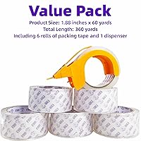 Vista 2 de Paquete de 6 cintas de embalaje transparentes con dispensador, resistente, cinta de embalaje transparente para embalaje, envío, sellado, etiquetado