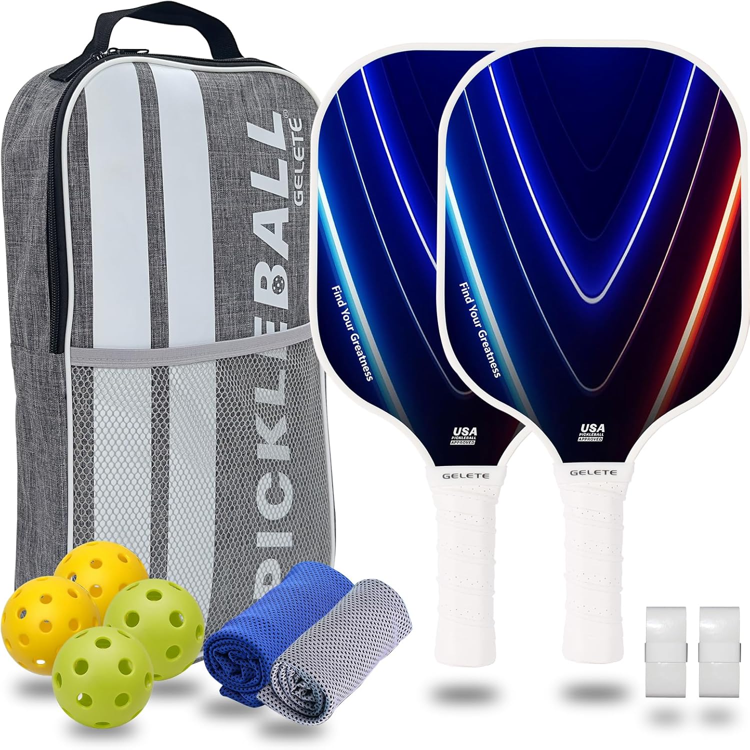 2024 Pickleball Paddles Set of 2,Fiberglass Board Honeycomb Sandwich,with 4 Pickle Balls,2 Cooling Towels,2 Sweatband, Pickleball Paddles Bag