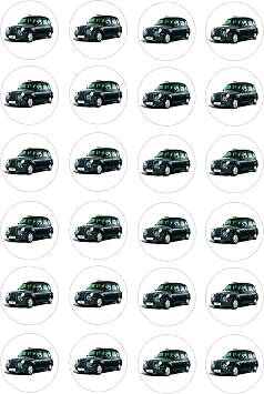 24 London Taxi style edible party decorations Iced Icing CupCake Toppers