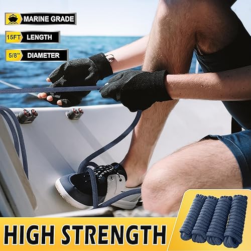 Vista 18 de AOLEBA Líneas de muelle de barco de 3/8 pulgadas x 15 pies para barcos, cuerda de nailon trenzado doble para barco, líneas de barco para Rojo