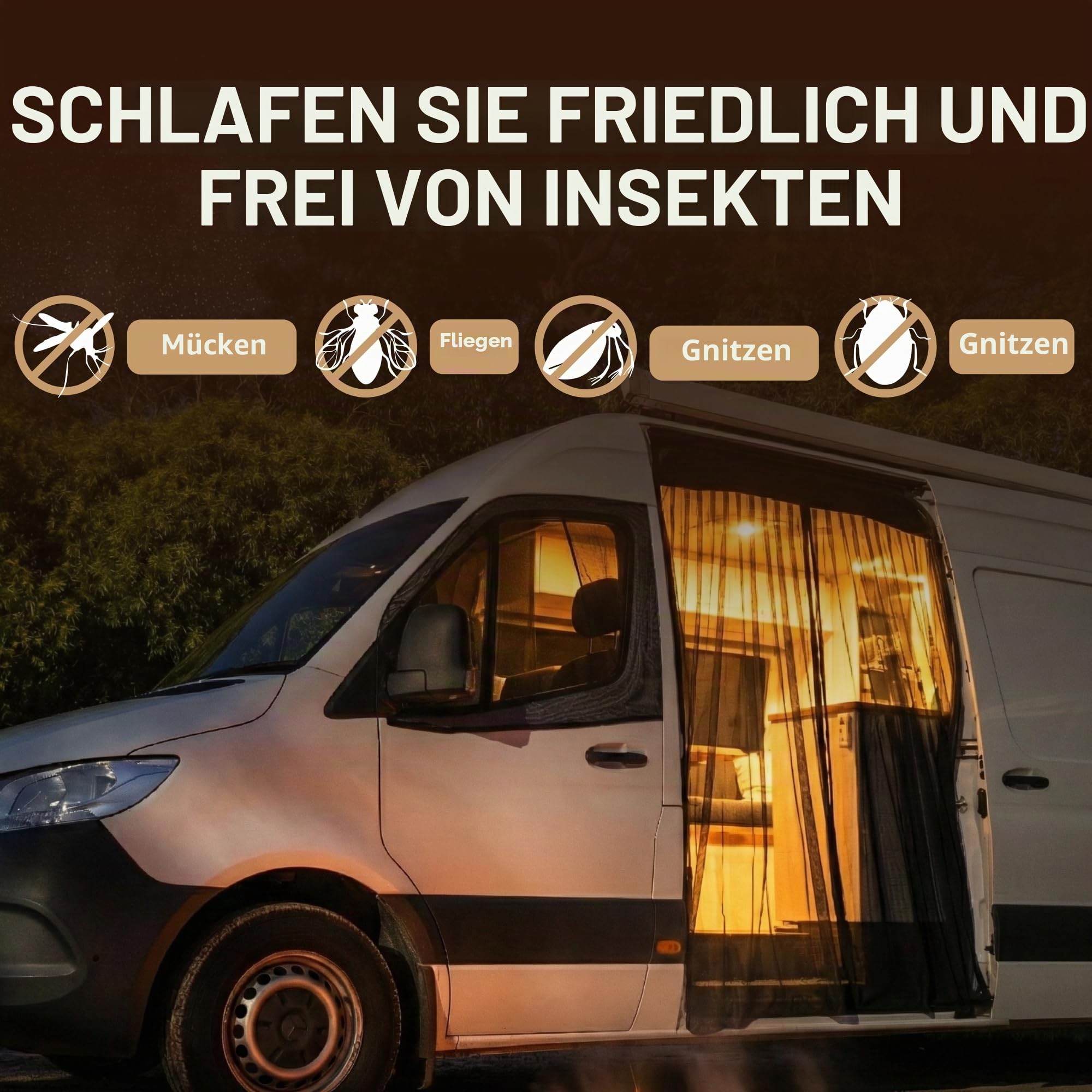Moskitonetz für Mercedes Sprinter Opel Movano Ford Transit FIAT Ducato Seitentür Magnetverschluss