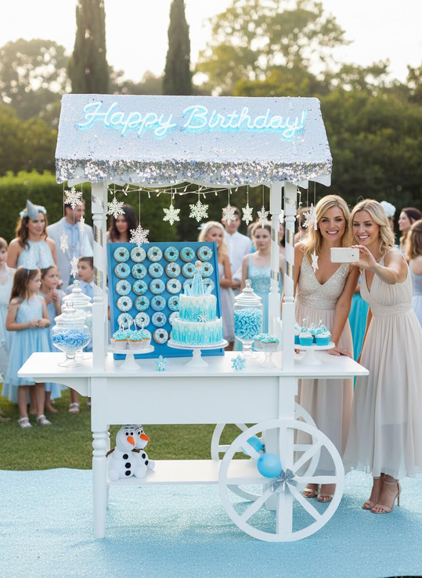 Carrito de caramelos blanco para bricolaje, mesa de 62 pulgadas, impresionante carrito de dulces para fiestas de cumpleaños, bodas y centros de mesa de baby shower, ruedas fijas para fotos