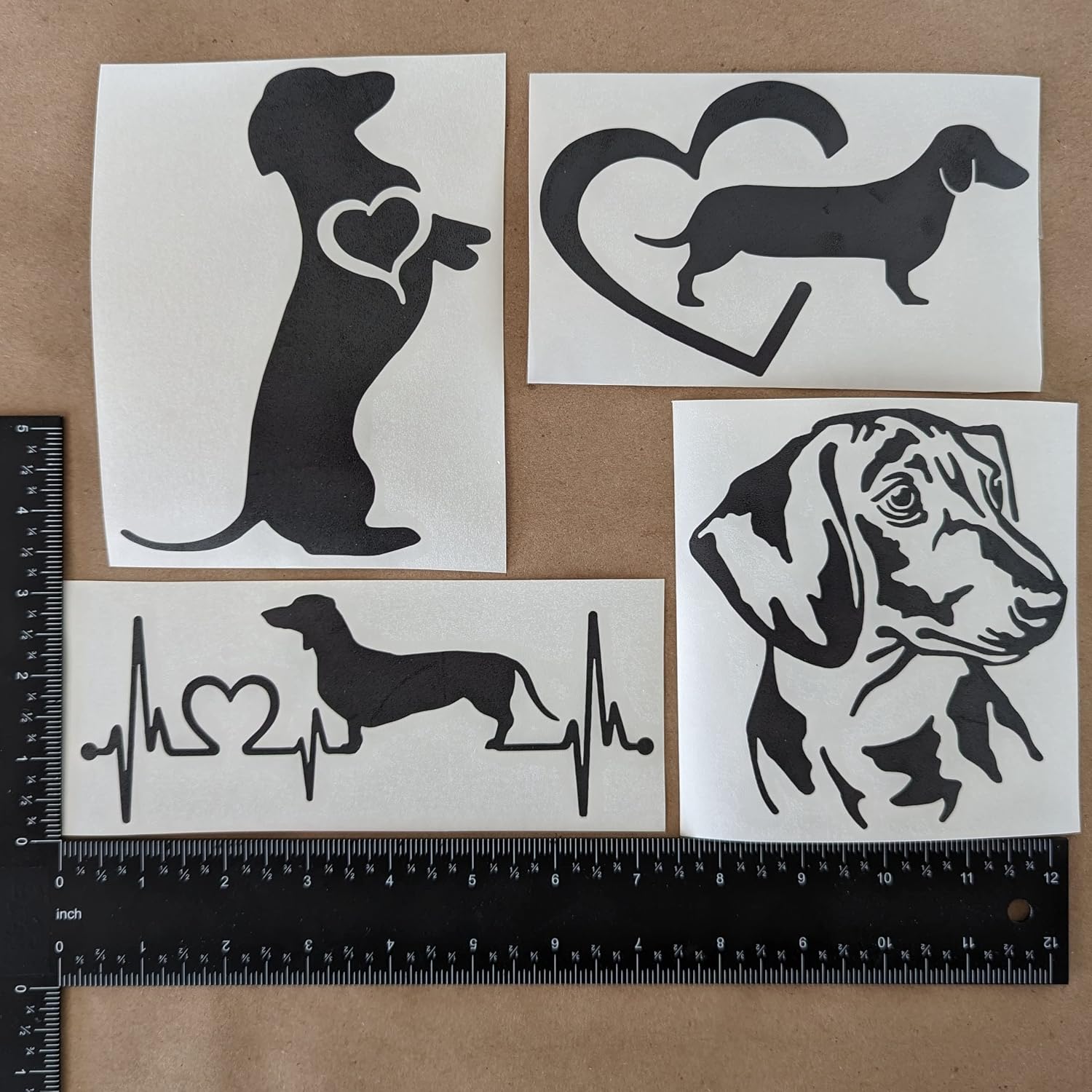 Dachshund Decals: Begging, Heartbeat, Heart & Face (Large, Black) image 4