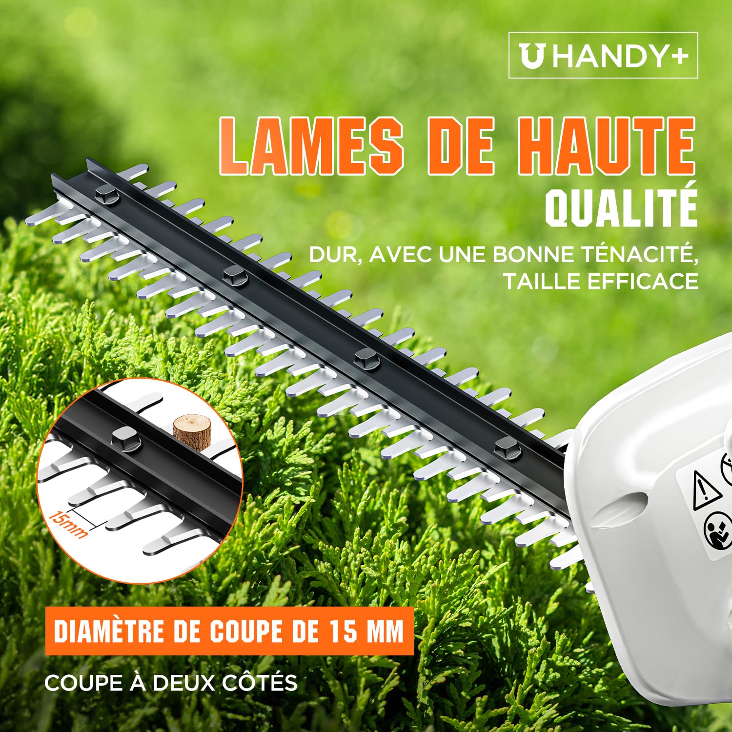 Litheli 20V Taille-haie à Batterie, avec Batterie 2,0 Ah. Poignée Ergonomique, Lame de 45 cm pour Les travaux de Taille légers, Poids léger de 2,3 kg.