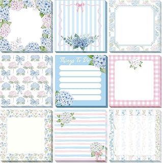 9 Pads Hydrangea Sticky Notes, 3x3 Inch Cute Stick Notepads | Adhesive Memo Notes Pad, Coworker Gifts, Office Supplies Decor, Desk Accessories for Students, Teacher, Meeting