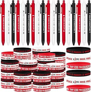 72 PCS Live Drug Free Wristband and Pens Bulk Red Ribbon Week Wristbands Silicone Red Ribbon Awareness Pens Unisex for Anti Drugs Campaigns Events Men Women, Fundraisers, Charity Activities
