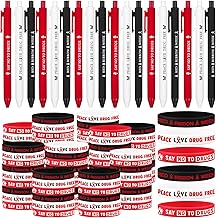 72 PCS Live Drug Free Wristband and Pens Bulk Red Ribbon Week Wristbands Silicone Red Ribbon Awareness Pens Unisex for Anti Drugs Campaigns Events Men Women, Fundraisers, Charity Activities