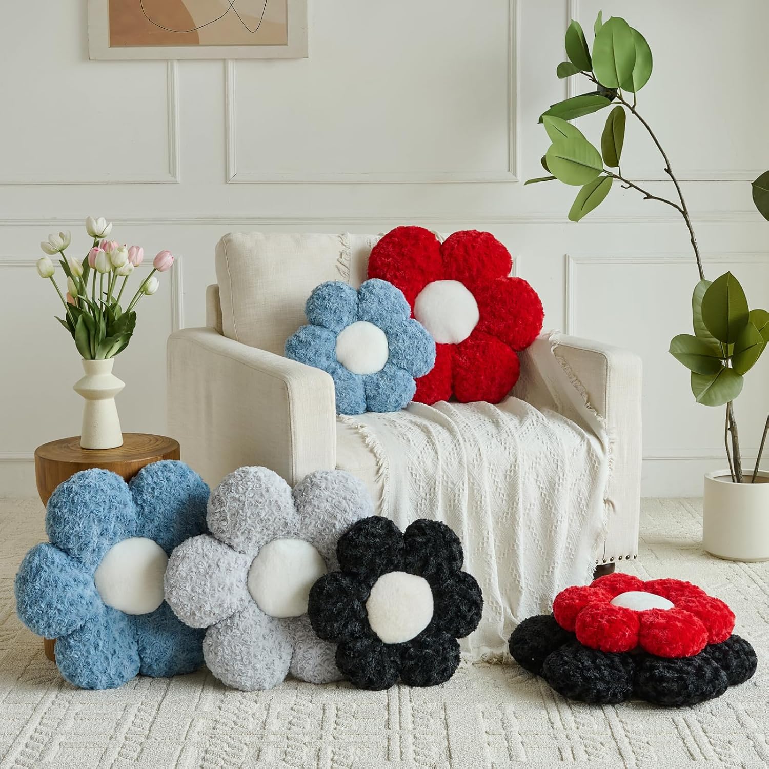 Flower Pillows, Decorative Throw Pillow with Soft Plush for Couch, Flower Shaped Pillow Home Decor Daisy Pillow for Bed (Grey Blue, 14.9 Inches) - Image 3