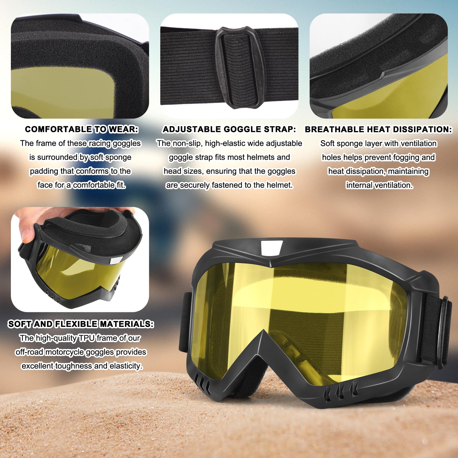 Occhiali da moto da cross, confezione da 2, occhiali da moto ATV occhiali da motocross, occhiali da sci occhiali antivento occhiali da corsa