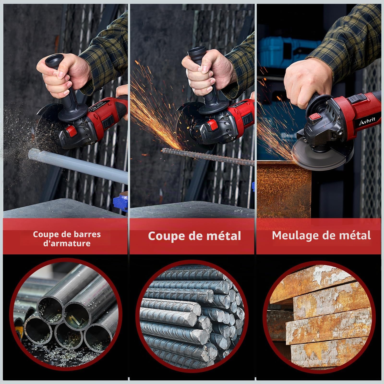 Meuleuse d'angle sans fil avec 2 x 5,0 Ah, 9500 tr/min, meuleuse d'angle 125 mm sans brosse, batterie Flex avec disques à tronçonner, disque abrasif pour coupe, élimination de la rouille
