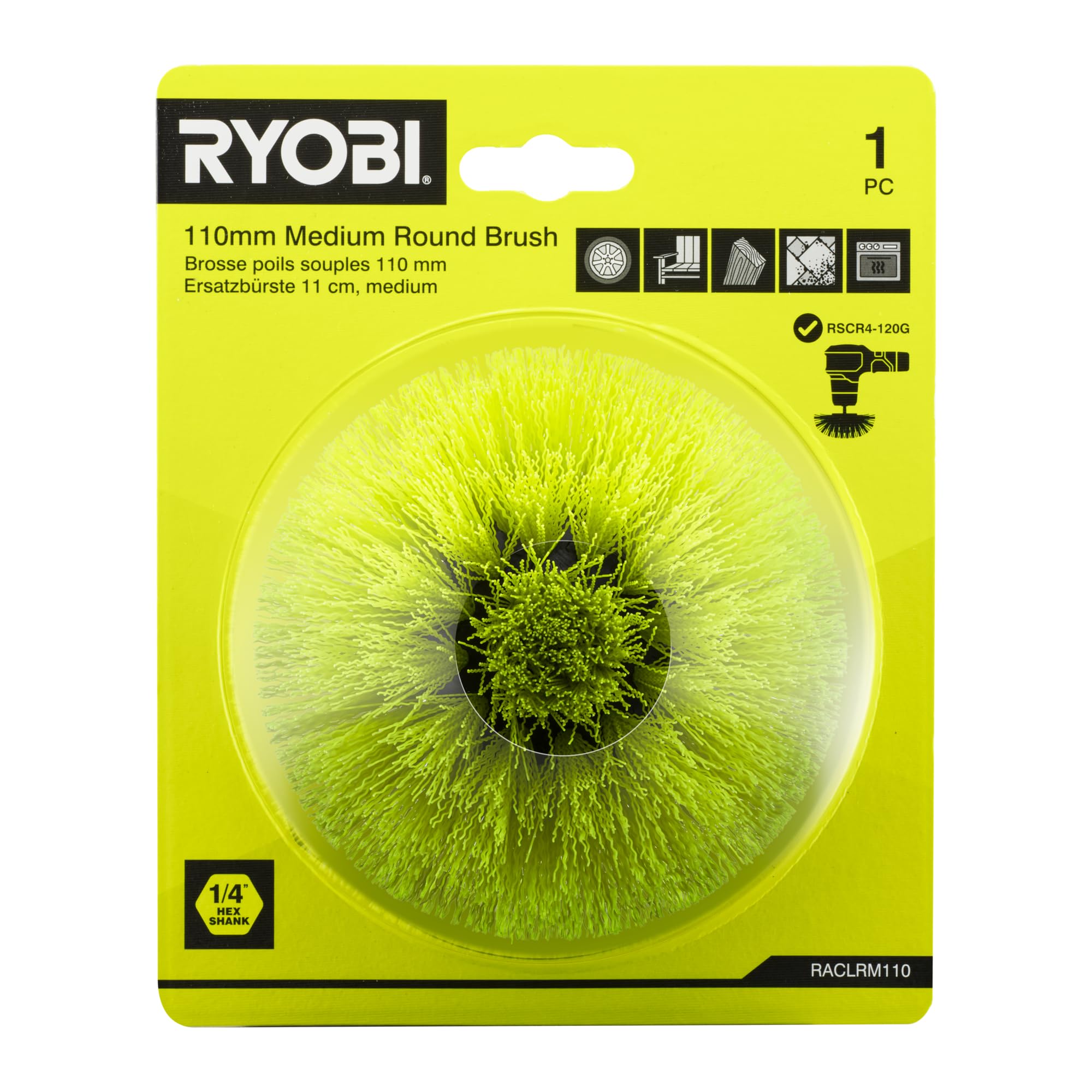 RYOBI - Miękka szczotka do czyszczenia wielu powierzchni - średnica 110 mm - Kompatybilna z USB Lithium RSCR4 4V Brush - RACLRM110