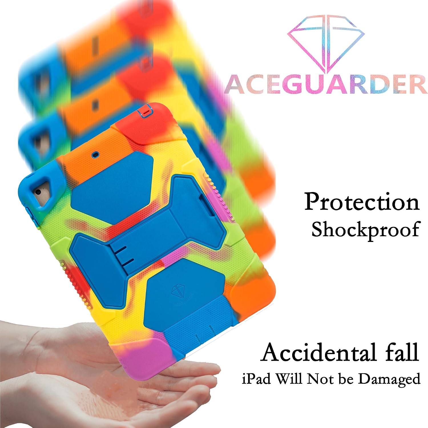 iPad Mini 4 Case ACEGUARDER Full Body Protective Premium Soft Silicone Cover with Adjustable Kickstand (Blue Colorful)