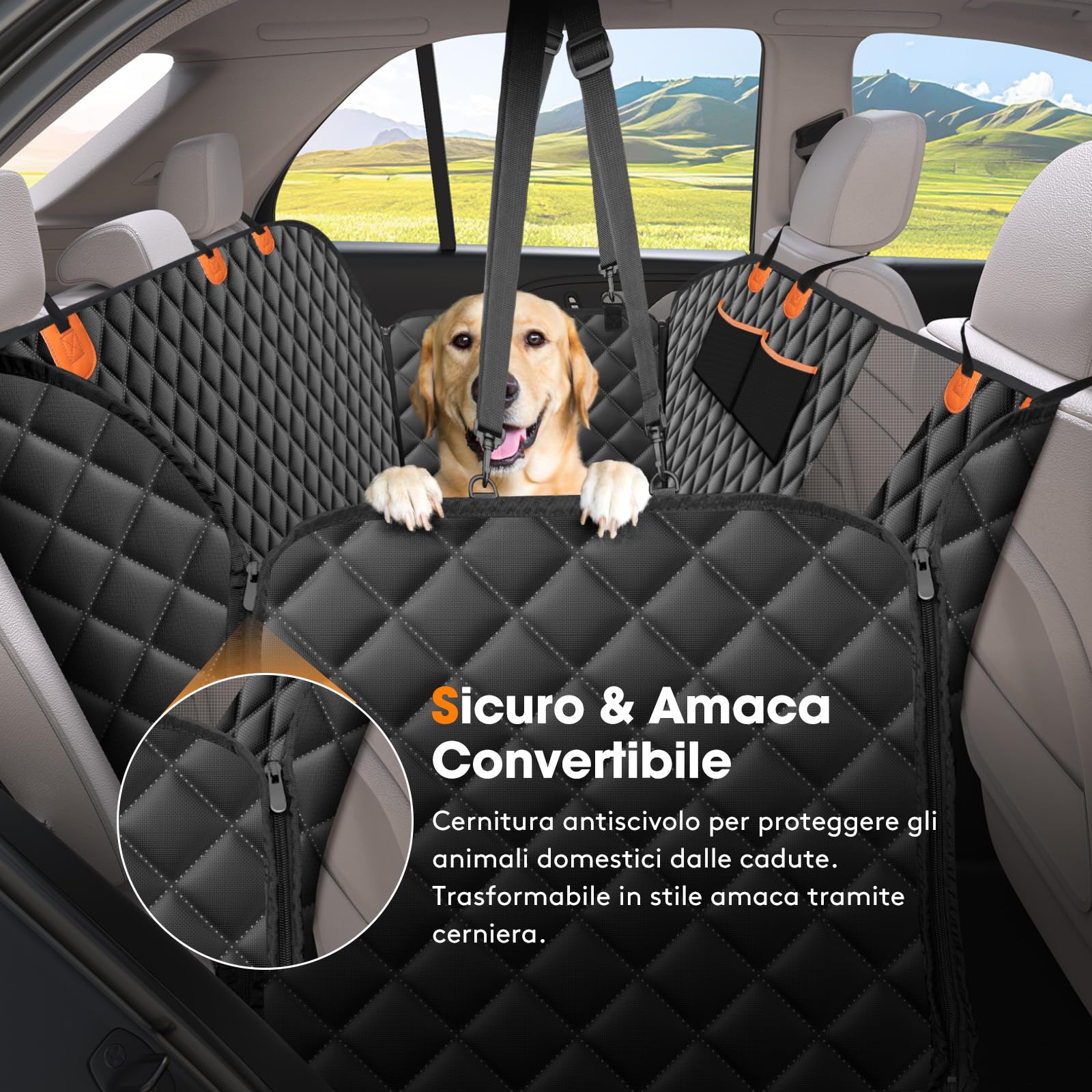 JOEJOY Hundedecke Auto Rückbank, Autoschondecke Hund Rücksitz mit Seitenschutz und Sichtfenster, Hundeschutz Wasserdicht Kratzfest, Hundesitz Auto Rückbank für die meisten Autos, LKWs & SUVs, Schwarz
