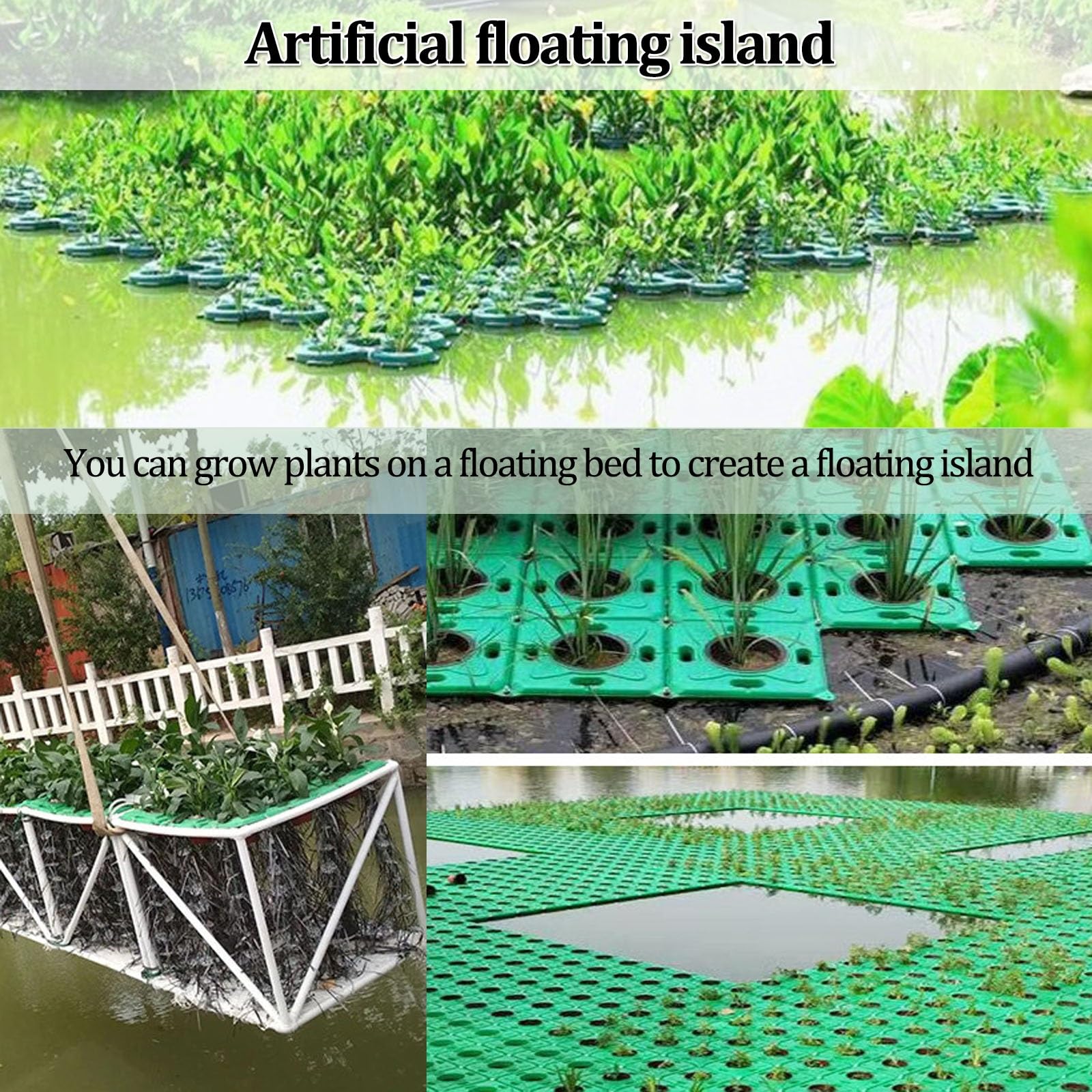 Set da 2 pezzi: Isola galleggiante con barriera per piante e pesci | Barriera galleggiante per piante e pesci, adatta per giardini acquatici, acquaponica e idroponica (uso esterno)(C)