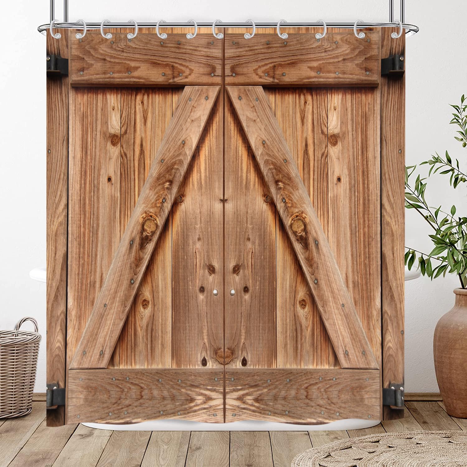 Tenda Doccia In Stile Agriturismo 150x180 Cm – Grigio Legno, Impermeabile E Antimuffa Con Ganci Inclusi Per Un Bagno Rustico