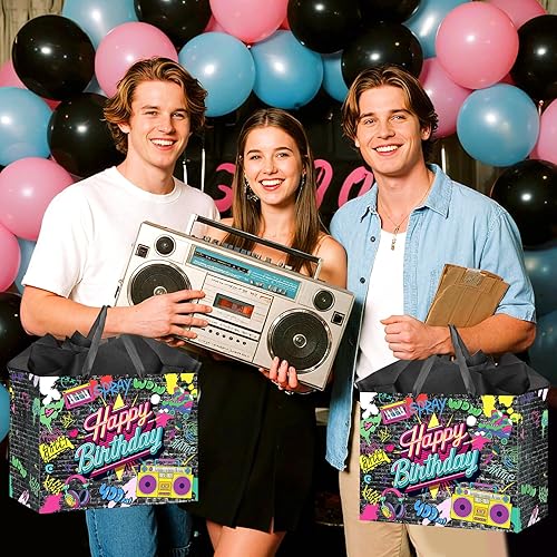 Miniatura 3 de Yoirrat Graffiti - Bolsa de regalo de cumpleaños de los años 80 y 90, decoración de fiesta de cumpleaños, estilo hippie, con tarjeta de felicitación