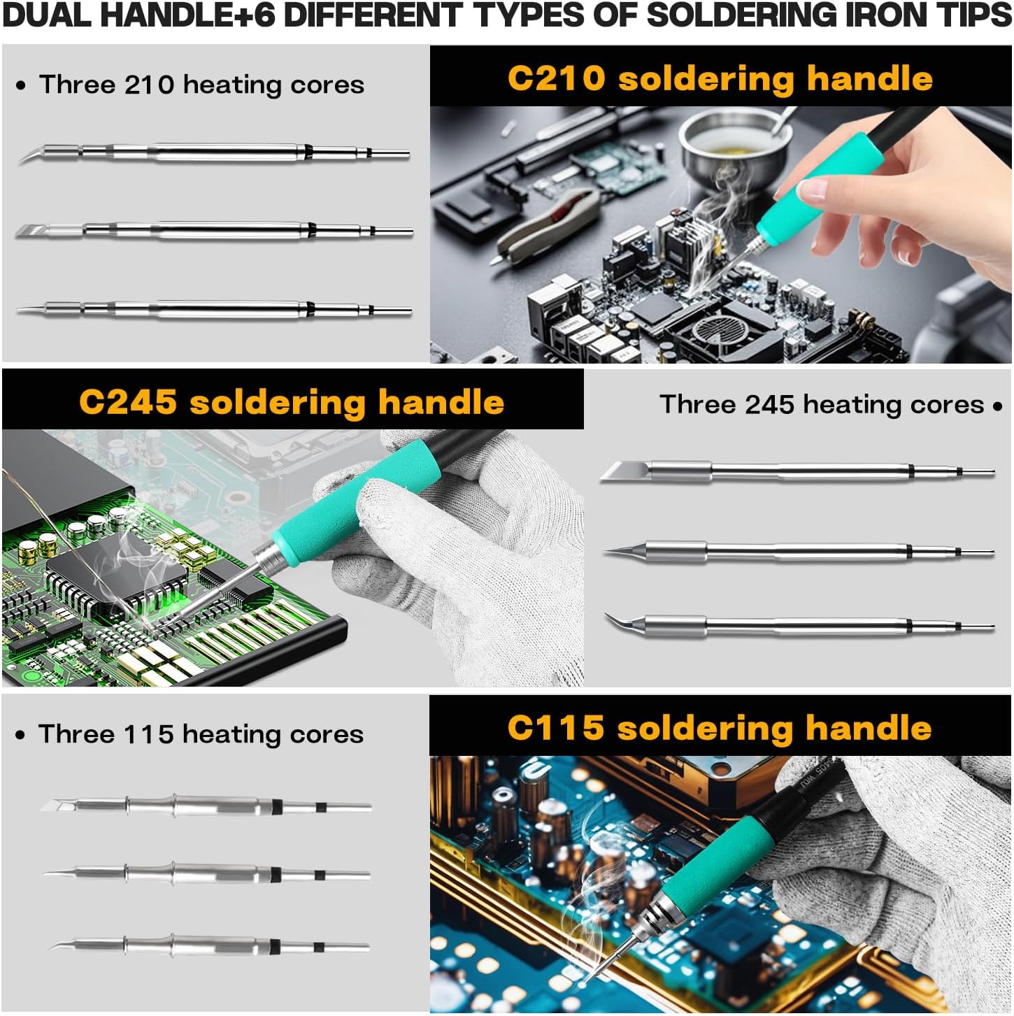 SUGON A9 210/245/115 Precision Soldering Stations, 120W Digital Soldering Iron Kit, with 210/245/115 Soldering Iron Tips and 3 Helping Hands, 212℉-842℉, ℃/℉, 3 Temperature Storage, Sleep mode