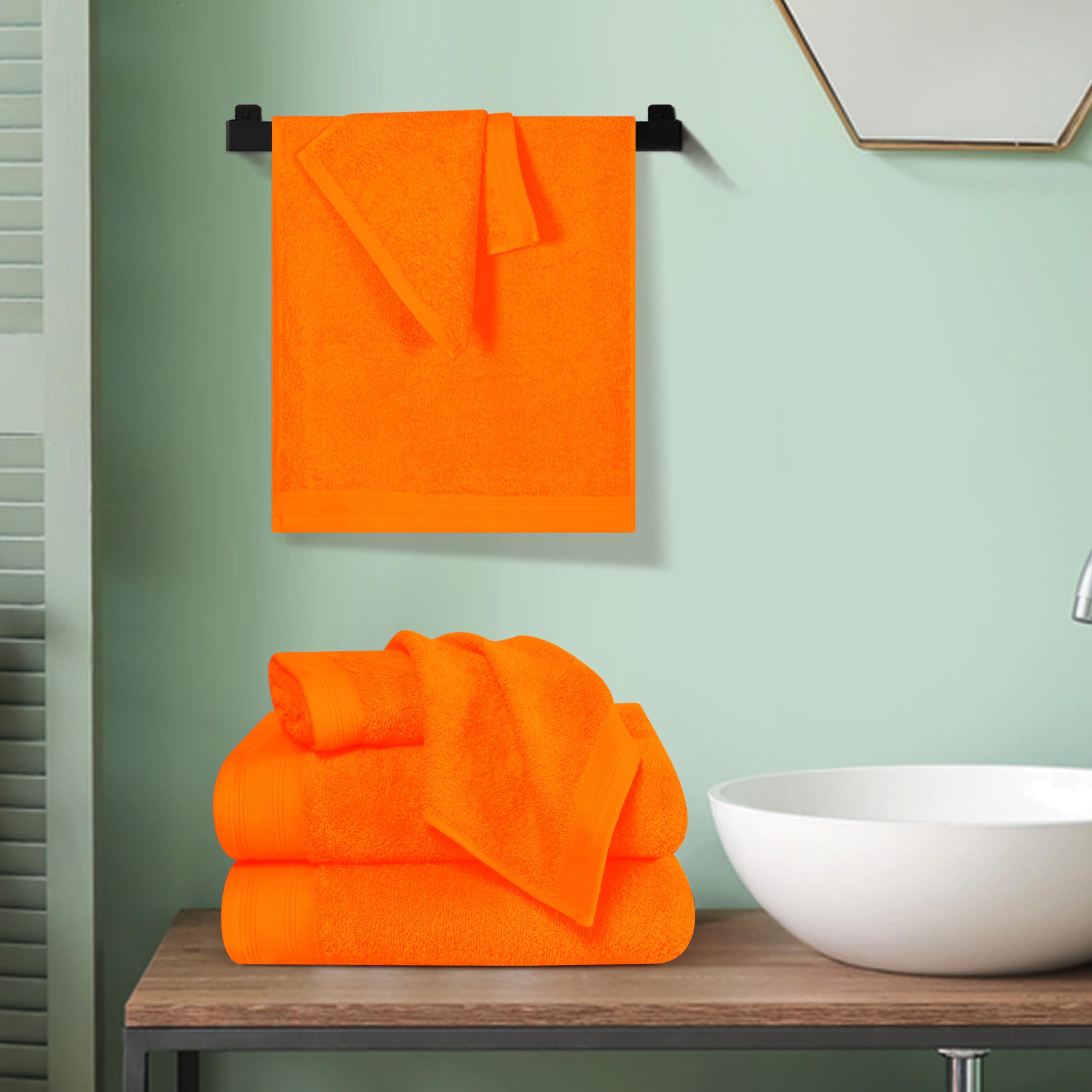 Juego de 6 Toallas de algodón ultrasuaves, Incluye 2 Toallas de baño extragrandes de 70 x 140 cm, 2 Toallas de Mano de 40 x 60 cm y 2 Camas de 30 x 30 cm, Color Naranja