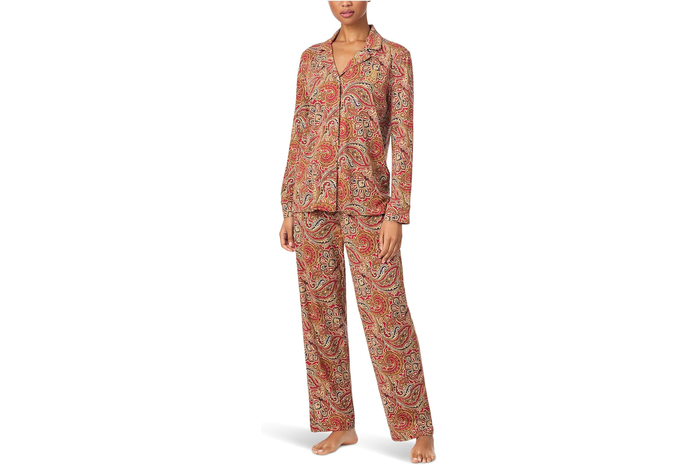 Lauren Ralph Lauren Long Sleeve Notch Collar Knit PJ Set